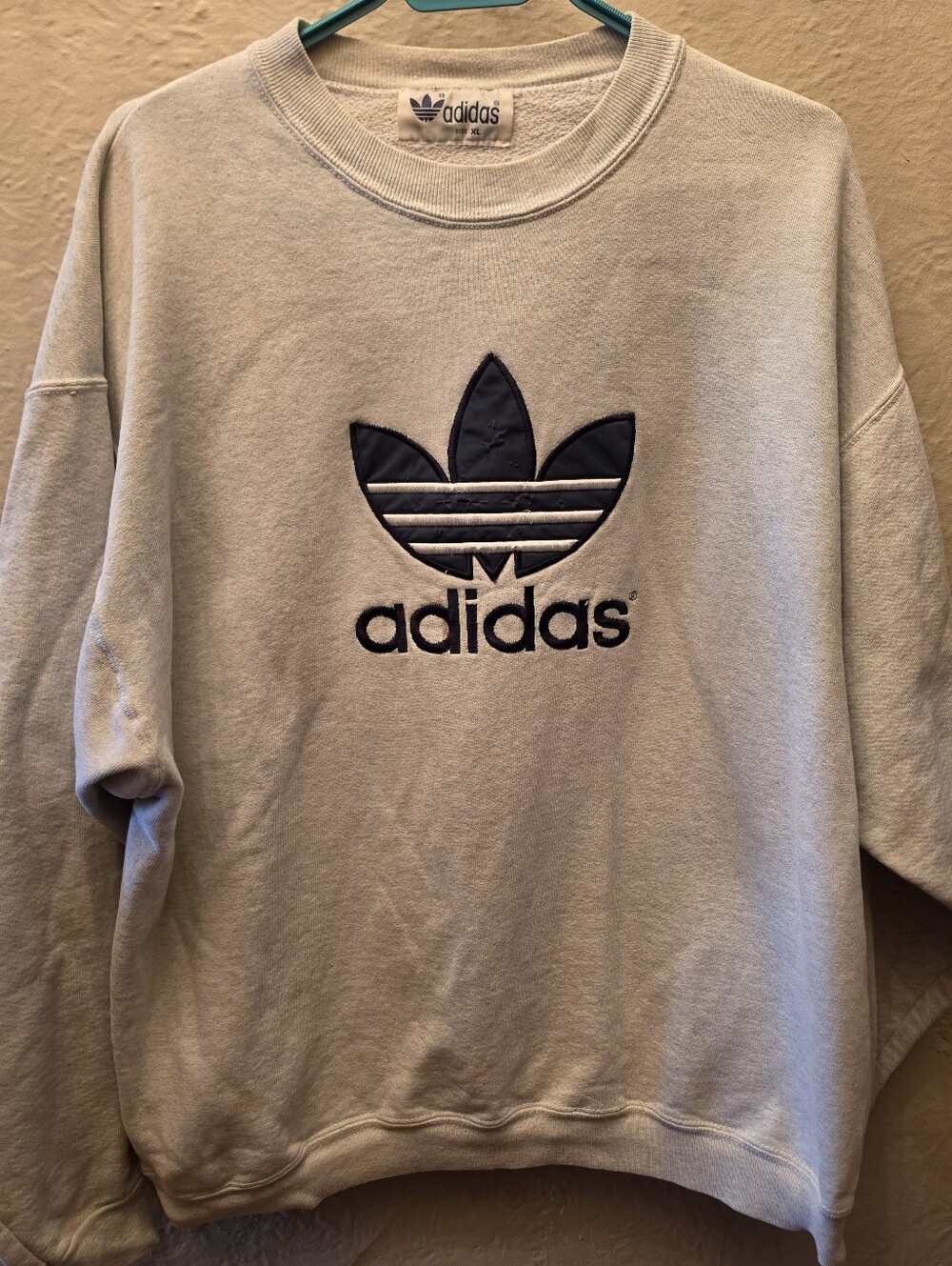 Vintage 90s Adidas Trefoil Crewneck Sweatshirt XL Grey Embroidered Logo
